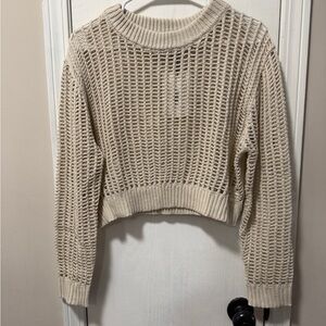 Deluc Women’s Open-Knit crochet Crop Sweater - Cream NWT  size L